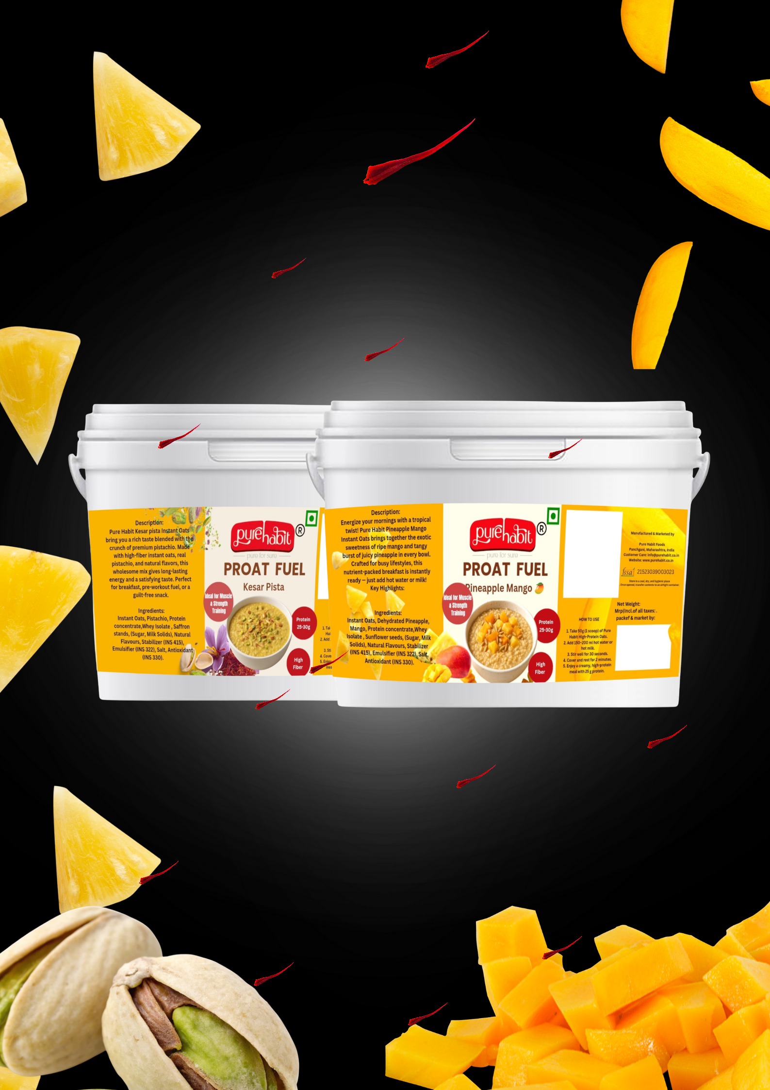 Pure Habit Proat Fuel Combo – Kesar Pista & Mango Pineapple Instant Protein Oats(2kg)